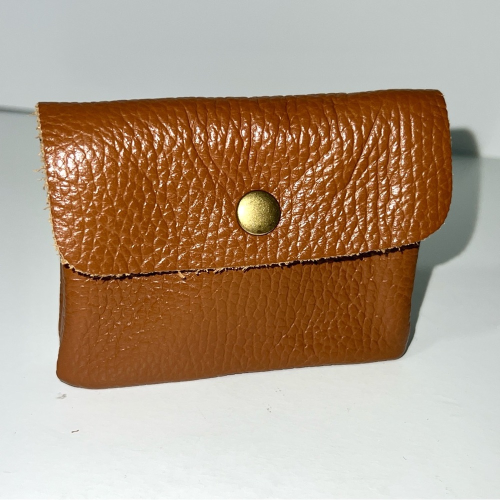 Simple Handmade Brown Genuine Leather Snap Coin Wallet